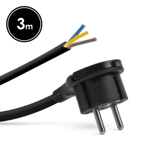 Hálózati szerelhető tápkábel dugóval  - műanyag füllel - 3 m kábellel - 3 x 1,5 mm2 - fekete    Delight 05942B