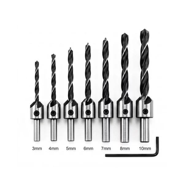 Drill bit set with countersink - for wood - 3/4/5/6/7/8/10 mm Handy 10165