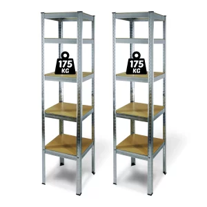 Fémpolc állvány - 5 szintes - fém - max. 175 kg - 180 x 40 x 40 cm - 2 db / csomag 10845