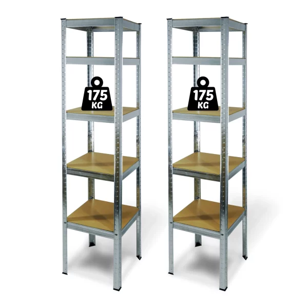 Fémpolc állvány - 5 szintes - fém - max. 175 kg - 180 x 40 x 40 cm - 2 db / csomag 10845