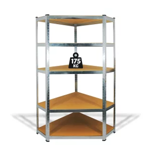 Fémpolc állvány - sarok - 5 szintes - fém - max. 175 kg - 180 x 90 x 30 cm 10846
