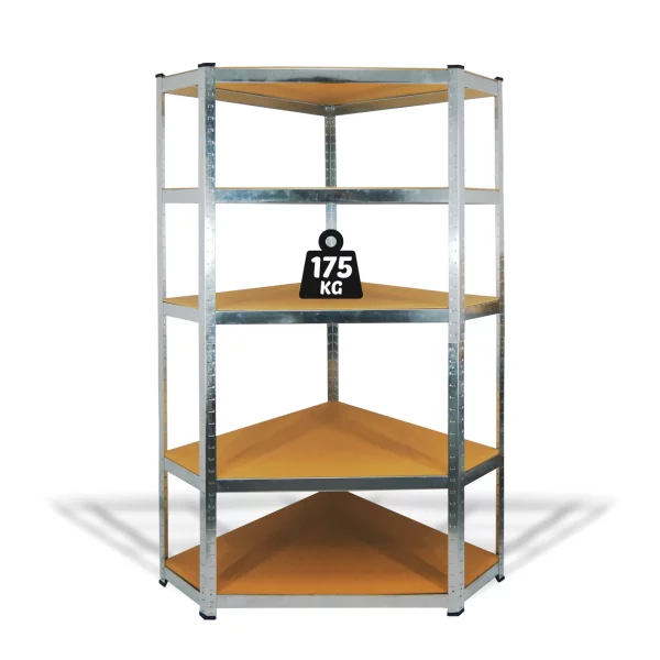 Fémpolc állvány - sarok - 5 szintes - fém - max. 175 kg - 180 x 90 x 30 cm 10846