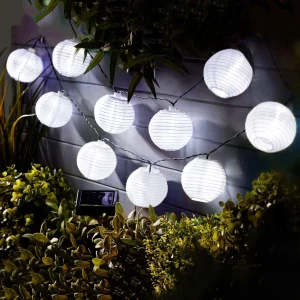 Szolár lampion fényfüzér - 10 db fehér lampion, hidegfehér LED - 2,5 m Garden of Eden 11227