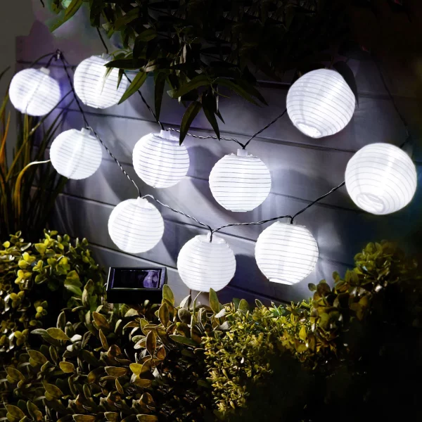 Szolár lampion fényfüzér - 10 db fehér lampion, hidegfehér LED - 2,5 m Garden of Eden 11227