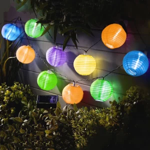 Szolár lampion fényfüzér - 10 db színes lampion, hidegfehér LED - 2,5 m Garden of Eden 11227B