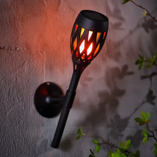 LED-es szolár lámpa - leszúrható / fali / szabadonálló - lángeffekt - 12 sárga LED - 90 x 410 mm Garden of Eden 11262D