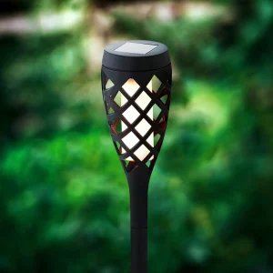 LED-es szolár lámpa - leszúrható - lángeffekt - 12 sárga LED - műanyag - fekete - 60 x 420 mm Garden of Eden 11262E