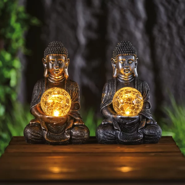 Szolár Buddha - 1 melegfehér LED - műgyanta - 17 x 15 x 26 cm - 2 féle Garden of Eden 11268