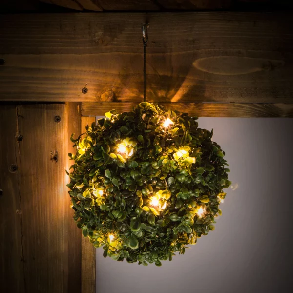 Szolár bukszus - felakasztható - 25 cm - 20 melegfehér LED Garden of Eden 11359
