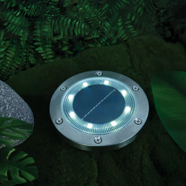 LED-es leszúrható / fali szolár lámpa - kör alakú - SMD LED - hidegfehér - 12 cm Garden of Eden 11440F
