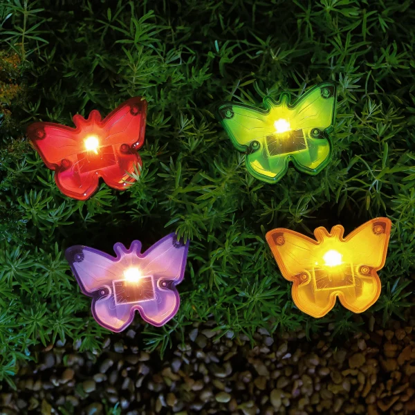 Leszúrható LED szolár - pillangók - színes - fekete - műanyag - 9 x 9 x 8,5 cm Garden of Eden 11732B