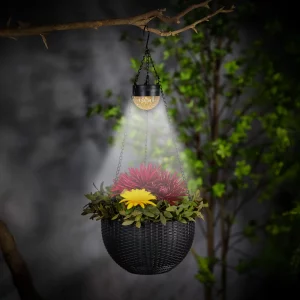 Felakasztható LED szolár - virág kaspó - fekete - műanyag - 26 x 16 cm Garden of Eden 11733