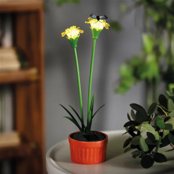 Szolár színes virág - 8 x 8 x 32 cm - 10 melegfehér LED - sárga Garden of Eden 11735C