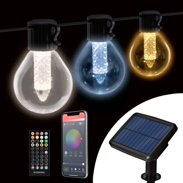 Smart szolár fényfüzér - 15 db fehér LED - állítható színhőmérséklet - 7,5 m - bluetooth 11743