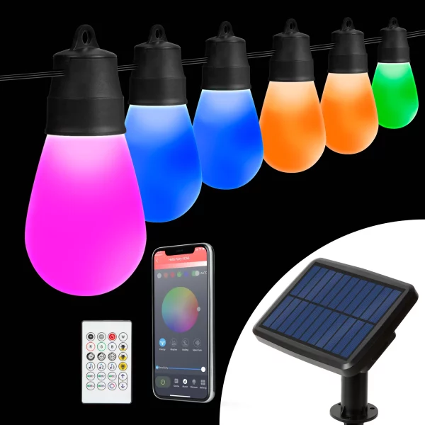Smart szolár fényfüzér - 30 db RGBIC LED - 13 m - bluetooth Garden of Eden 11747