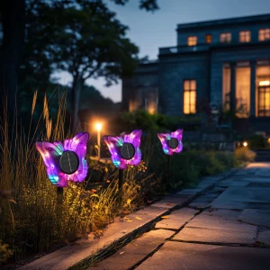 Leszúrható szolár pillangó - lila - 13 x 6,5 x 35 cm - melegfehér + színes LED Garden of Eden 11749A
