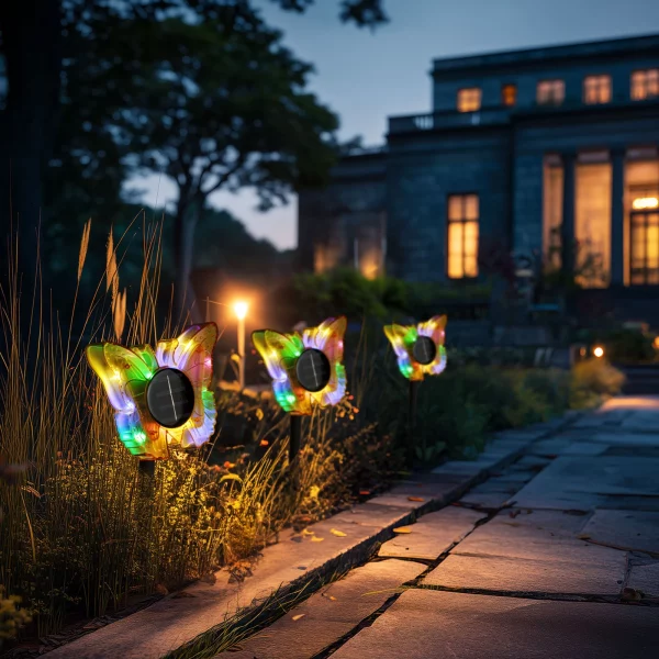 Leszúrható szolár pillangó - sárga - 13 x 6,5 x 35 cm - melegfehér + színes LED Garden of Eden 11749B