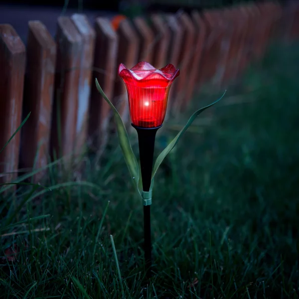 LED-es szolár tulipánlámpa - sárga / piros / rózsaszín - 31 cm - 24 db / kínáló Garden of Eden 11750