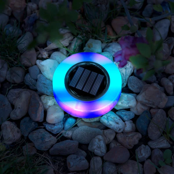 LED-es leszúrható szolár lámpa - kör alakú - RGB színes LED - 105 x 128 mm Garden of Eden 11766A
