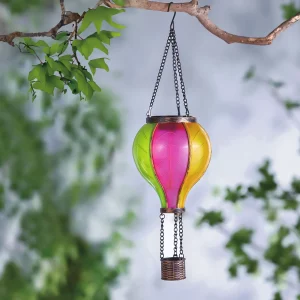 Felakasztható szolár lámpa - hőlégballon - lángeffekt - 12 sárga LED - 11 x 11 x 37 cm Garden of Eden 11778