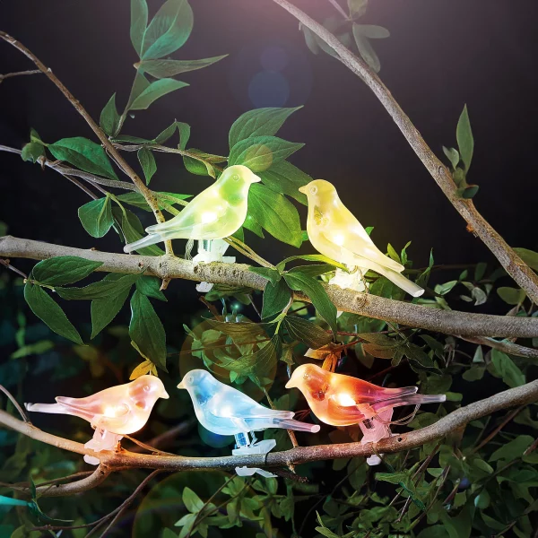Szolár fényfüzér - madárka, csipeszes - 80 cm - 5 színes, RGB LED Garden of Eden 11787