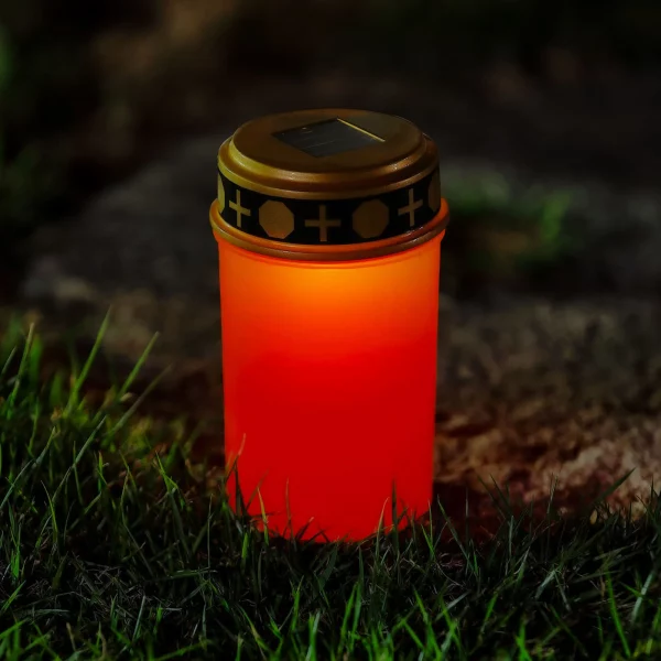 Leszúrható szolár mécses - pislákoló melegfehér LED - 7,3 x 20,5 cm - piros / fehér Garden of Eden 13001