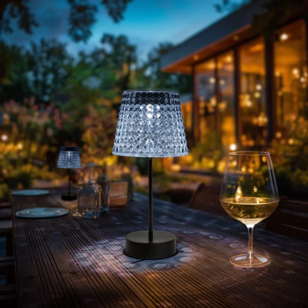 Hibás! Szolár asztali lámpa - átlátszó - hidegfehér LED - műanyag - 26 x 12 cm Garden of Eden 13005A