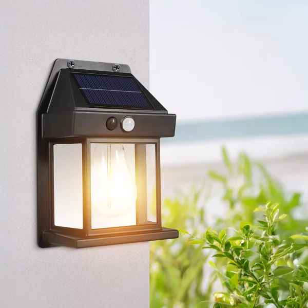 Szolár mozgásérzékelős fali lámpa - 1 filament LED - fekete - 12 x 6 x 17 cm Garden of Eden 13007