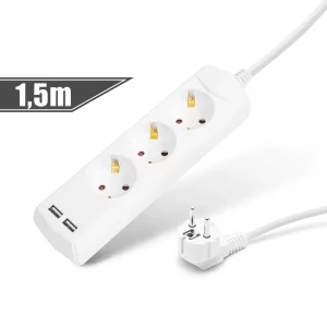 Elosztó 3-as - 3 x 1,5 mm² - 1,5 m - 2 x USB-vel Delight 20201U