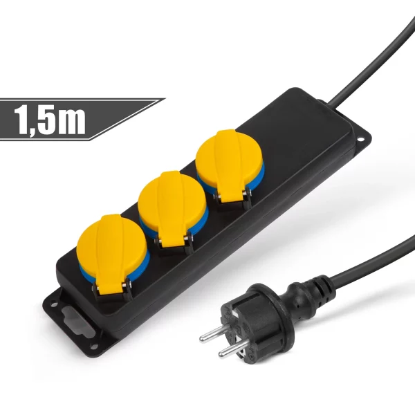 Kültéri elosztó fedéllel - 1,5 m - 3 x 230V - 3 x 1,5 mm2, gumi - IP44 Delight 20223C