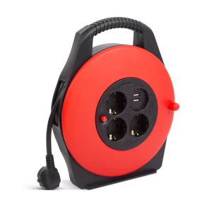 Kábeldob műanyag tartóval - 3 x 1,5 mm² - 2 x USB - 10 m Delight 20239