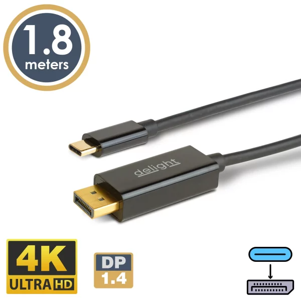 Type-C - DisplayPort kábel - 1.4 - 4K - 1,8 m Delight 20335B