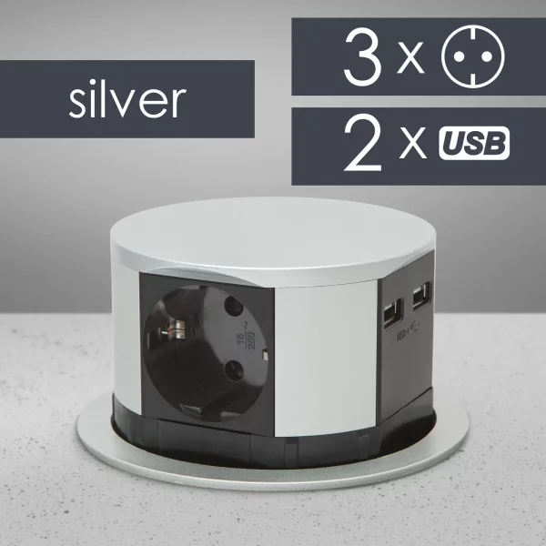 Elosztó - rejtett, 3-as + USB-A + Type-C Delight 20433