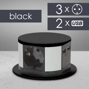 Elosztó - rejtett, 3-as + USB-A + Type-C - fekete Delight 20433BK