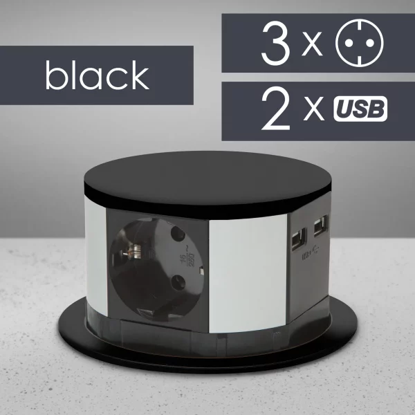 Elosztó - rejtett, 3-as + USB-A + Type-C - fekete Delight 20433BK