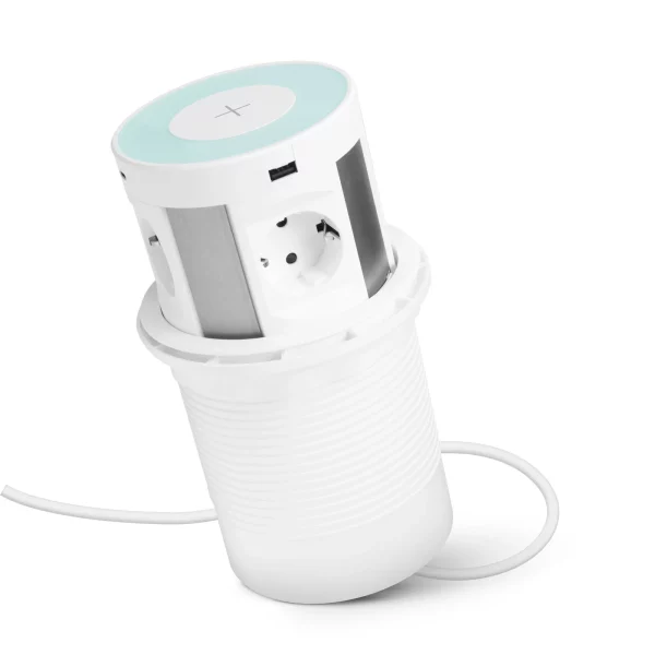 Rejtett elosztó - 4-es + vezeték nélküli töltés + 2xUSB + 2xType-C - fehér Delight 20434WH