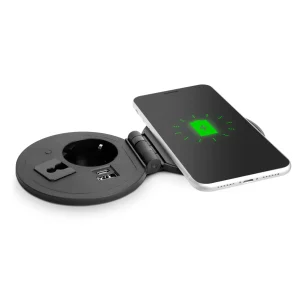 Rejtett, beépíthető konnektor + USB + Type-C + Vezeték nélküli töltő Delight 20462BK