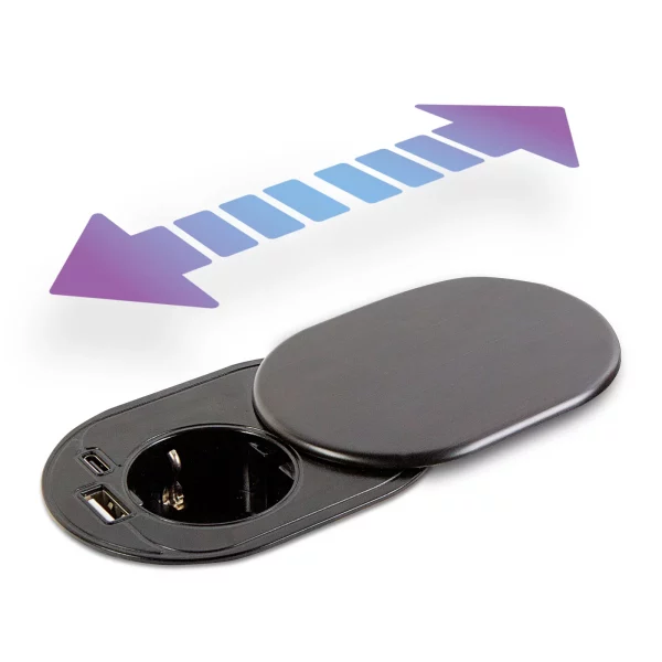 Rejtett, beépíthető konnektor + USB + Type-C - "Slide it" technológiával Delight 20463BK