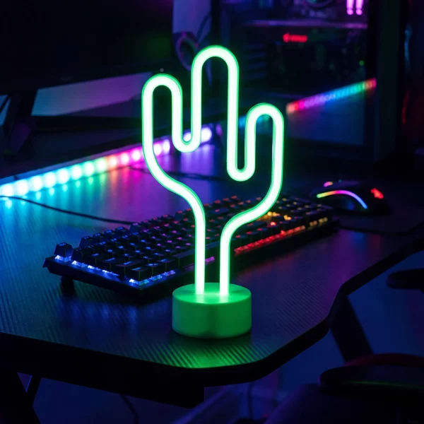 Neon LED lámpa - zöld kaktusz - 3 x AA + USB - 18,5 x 8,5 x 28 cm Phenom 43996C