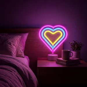 Neon LED lámpa - színes szív - 3 x AA + USB - 25,2 x 1,6 x 23 cm Phenom 43996F