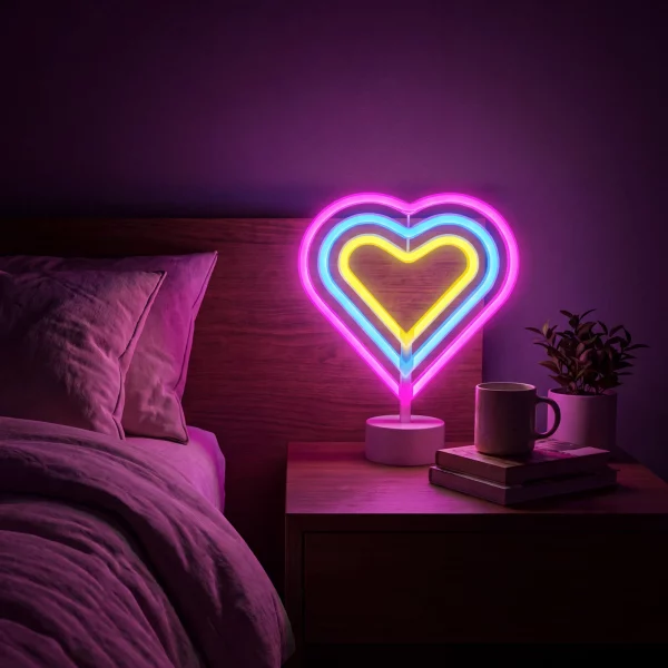Neon LED lámpa - színes szív - 3 x AA + USB - 25,2 x 1,6 x 23 cm Phenom 43996F