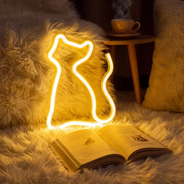 Neon LED lámpa - melegfehér macska - 3 x AA + USB - 17 x 1,6 x 23,3 cm Phenom 43996G