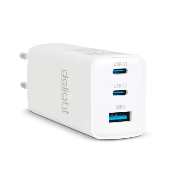 Hálózati Adapter - USB-A 20W + Type-C PD45W gyorstöltéssel - fehér Delight 55042