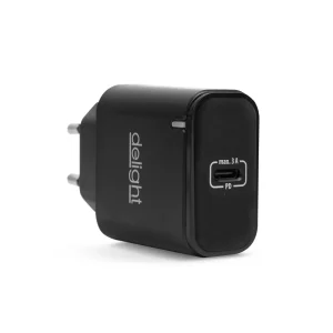 Adapter - Type-C - gyorstöltő, PD20W - fekete Delight 55046BK