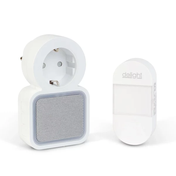 Digitális elem- és vezeték nélküli csengő - Kinetic - 220-240V AC aljzat - fehér - kék LED Delight 55338