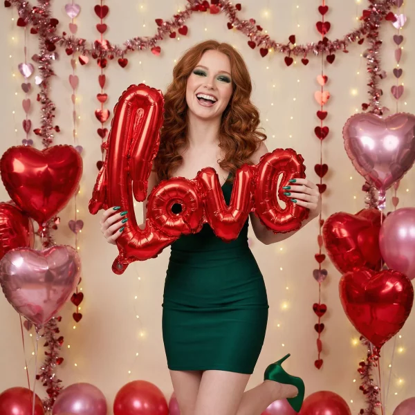 Lufi - "LOVE" felirat - metál bordó, fólia - 55 cm 56100