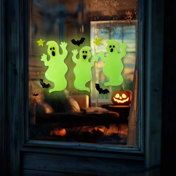 Halloween-i foszforeszkáló ablakdekor - szellem - 29 x 16 cm Family 56543B
