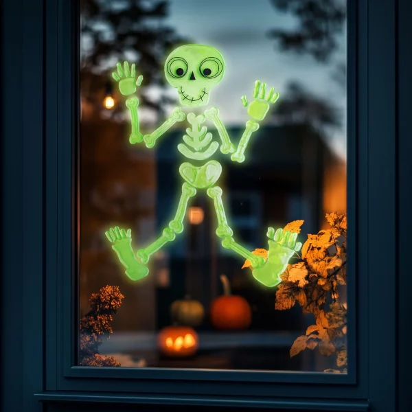 Halloween-i foszforeszkáló ablakdekor - csontváz - 24 x 15 cm Family 56543D
