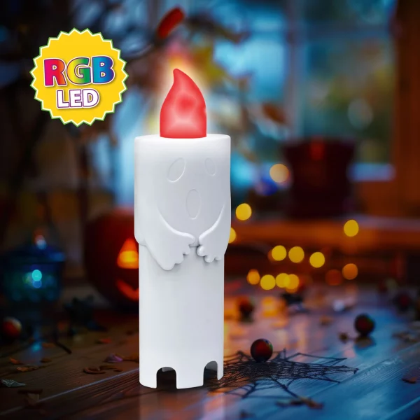 Halloween-i LED-es gyertya - szellem - 4 színű LED - 12 x 4,5 x 3 cm Family 56551