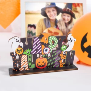 Halloween-i polc dekoráció fából - "Happy Halloween" - 17 x 10 x 4 cm Family 56554
